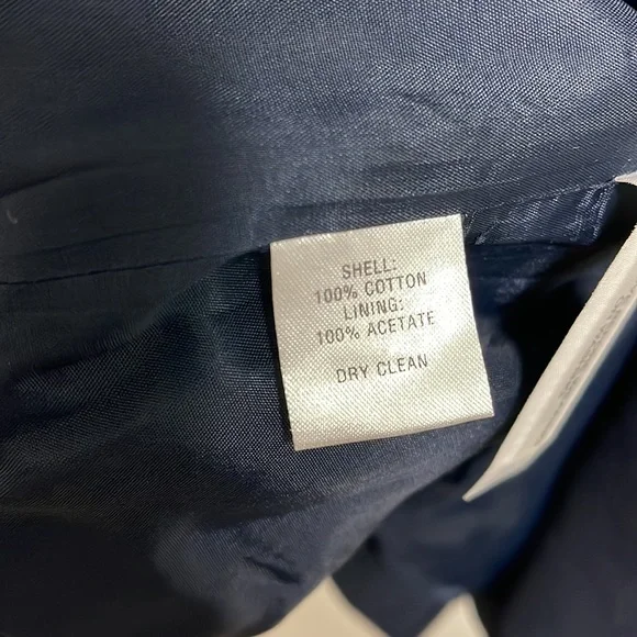 Ann Taylor Navy Lined Heavy Cotton / Canvas Coat with Gold Chain Accents - Picture 6 of 6